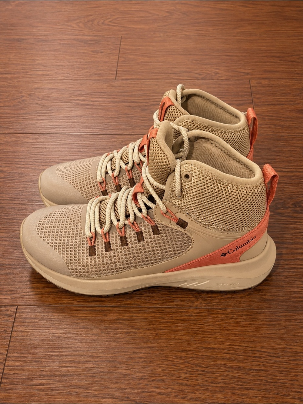 Columbia Beige and Coral Mid-Top Hiking Sneakers